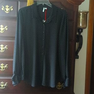 Black and white polka dot long sleeve blouse. size XXL
